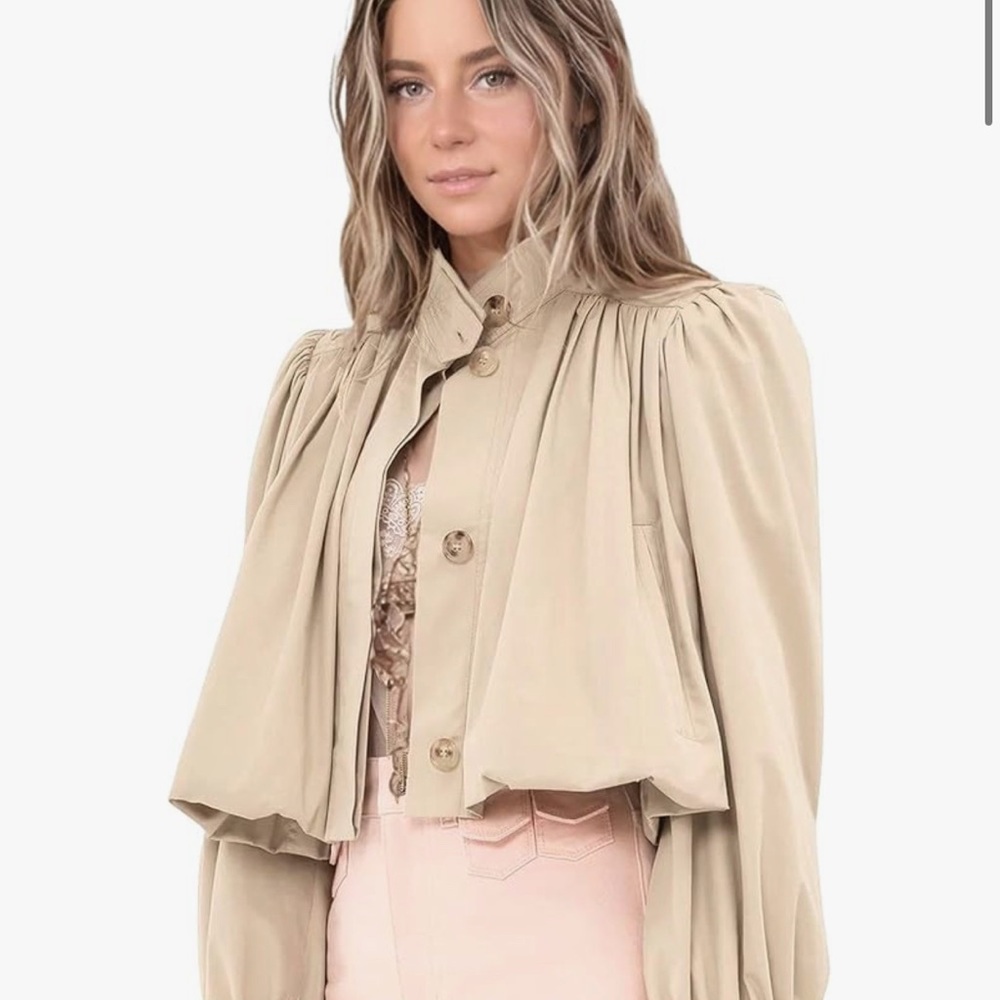 Beige Puff Sleeve Jacket